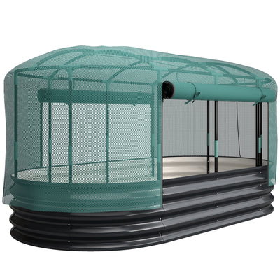 Outsunny Galvanised Raised Garden Bed Kit with Self Watering System and Mesh Cover, Garden Boxes, 6x3Ft, Dark Grey and Green 