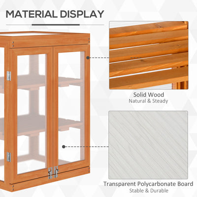 Outsunny 3-tier Wood Greenhouse Garden Polycarbonate Cold Frame Balcony Grow House w/ Storage Shelf for Plants, Flowers, Orange 