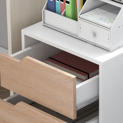 HOMCOM 3 Drawer Mobile File Cabinet, Vertical Filing Cabinet with Wheels for Home Office, Oak 