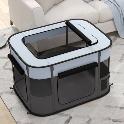 PawHut Foldable Dog Pen with Storage Bag for Indoor/Outdoor Use, Portable Pet playpen, with Ground Stakes - Grey 