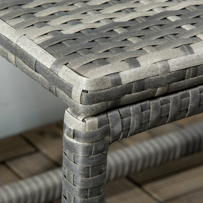 Outsunny Outdoor Coffee Table, Garden PE Rattan Side Table with Plastic Board Under the Full Woven Table Top and Rectangular Frame for Patio, Balcony, Mixed Grey 