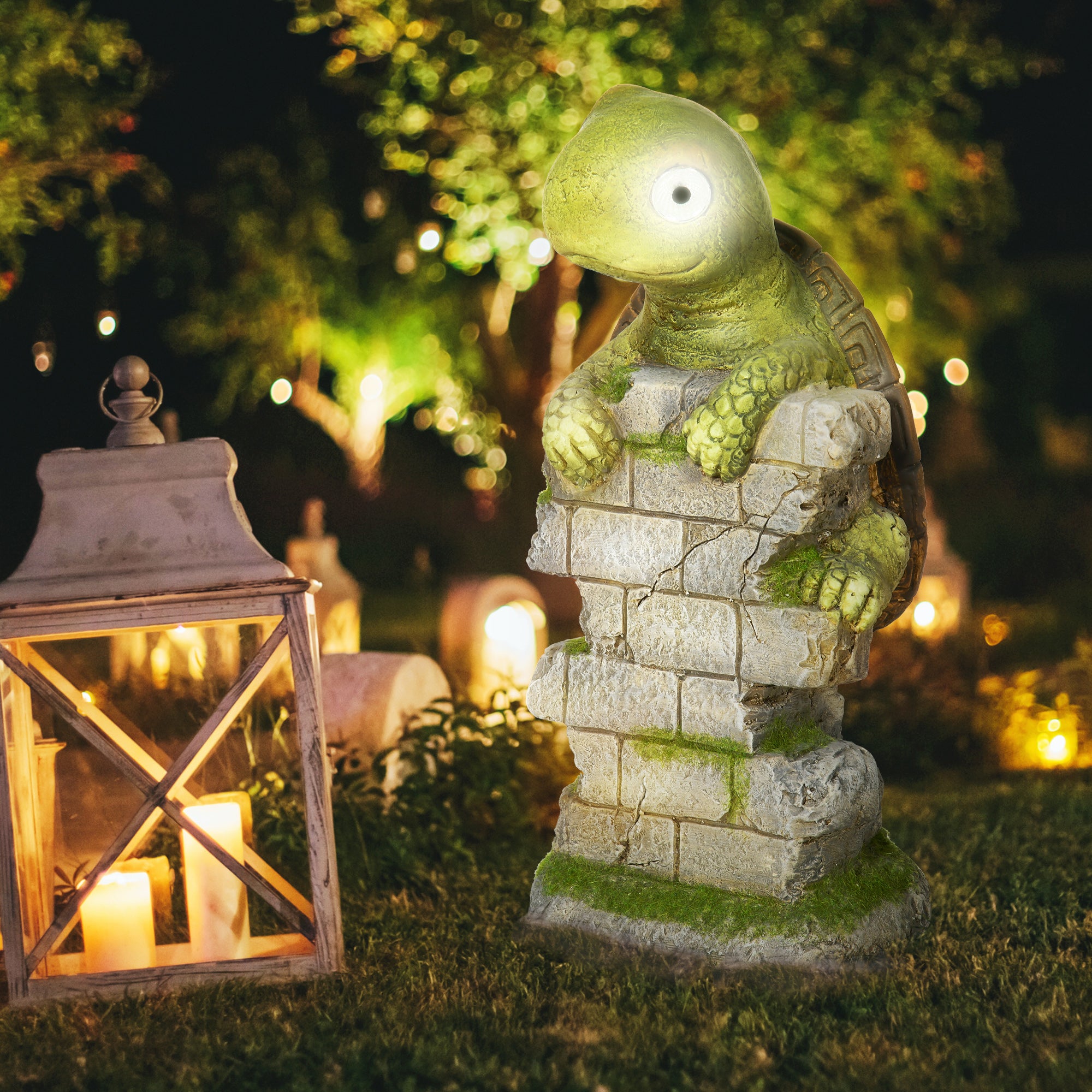 Outsunny Vivid Tortoise Art Sculpture with Solar LED Light, Colourful Garden\'c2\'a0Statue, Outdoor Ornament Home Decoration for Porch, Deck, Grass