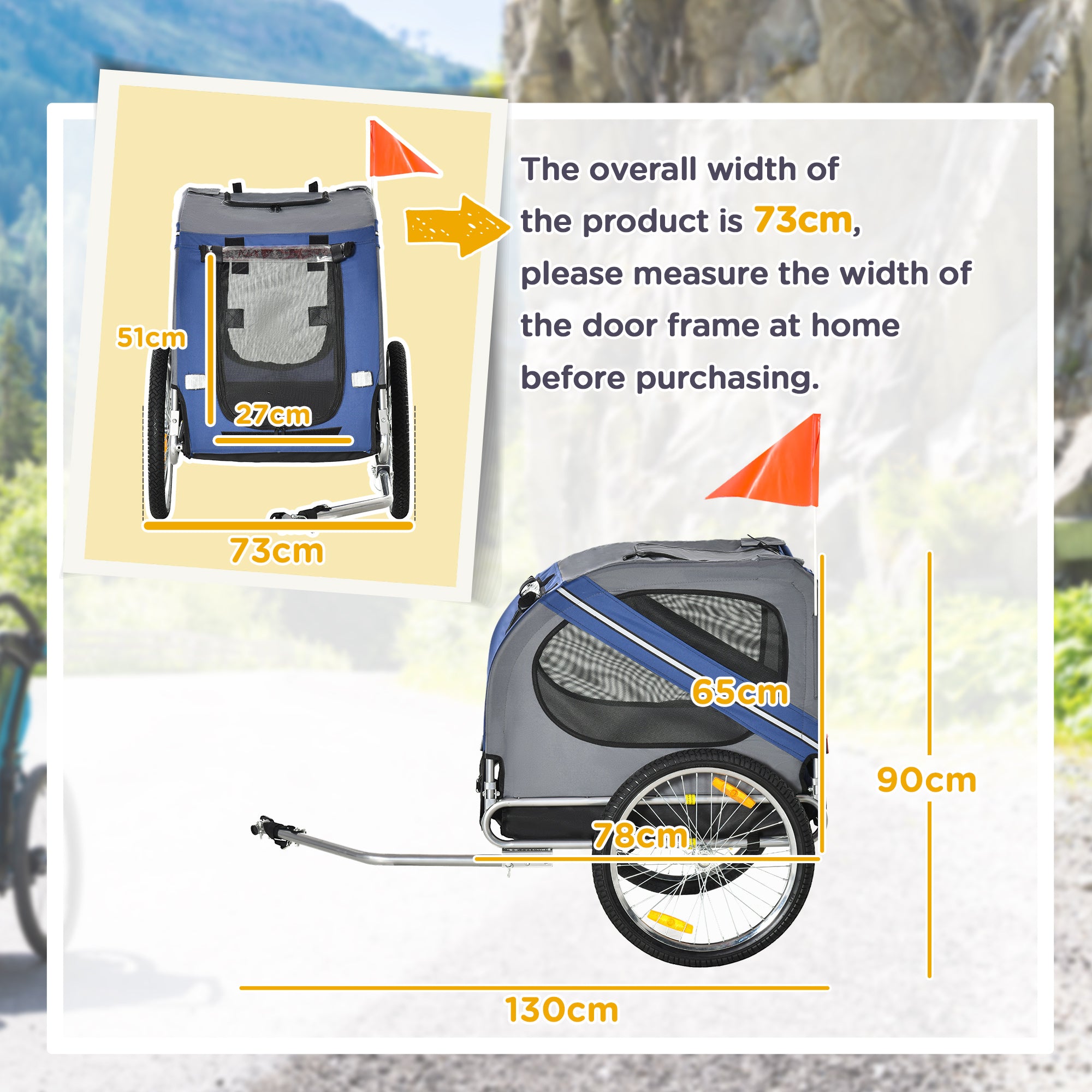 PawHut Folding Dog Bike Trailer Pet Cart Carrier for Bicycle Travel in Steel Frame with Hitch Coupler - Blue & Grey 