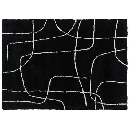 HOMCOM Modern Fluffy Area Rug, Geometric Pattern Washable Rug, Soft High Pile Floor Carpet for Living Room, Bedroom, Dining Room, Home Office, 170 x 120 cm, Black