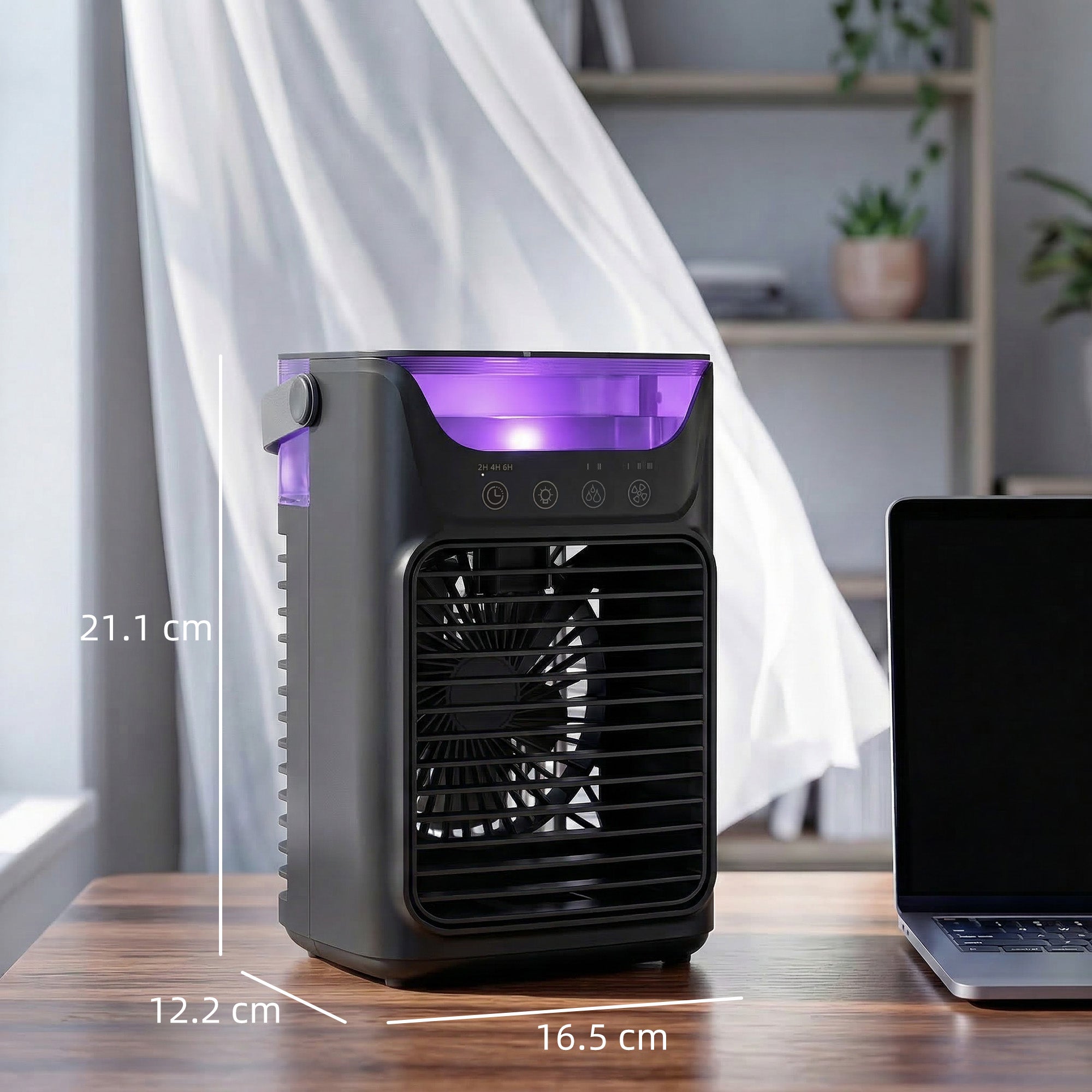 HOMCOM Air Cooler with Adjustable Head, Portable Air Conditioner with 3 Wind Speed, 2 Cool Mist, RGB Light, Black 