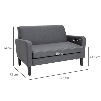 HOMCOM Linen Modern-Curved 2-Seat Sofa Loveseat w/ Thick Cushion Wood Legs Foot Pads Single Compact Home Furniture Grey 