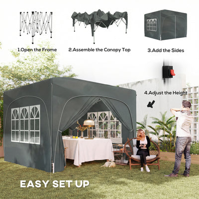 Outsunny 3 x 3m Pop-Up Gazebo Shelter, with Accessories - Dark Grey 