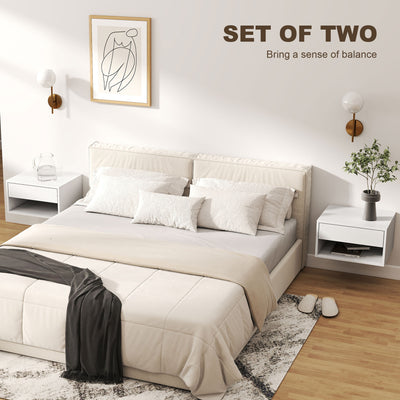 HOMCOM Set of Two Floating Bedside Tables - White 