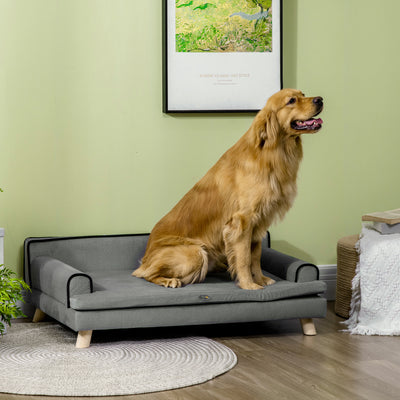 PawHut Dog Sofa, with Wooden Legs, Water-Resistant Fabric, for Medium & Large Dogs - Grey 