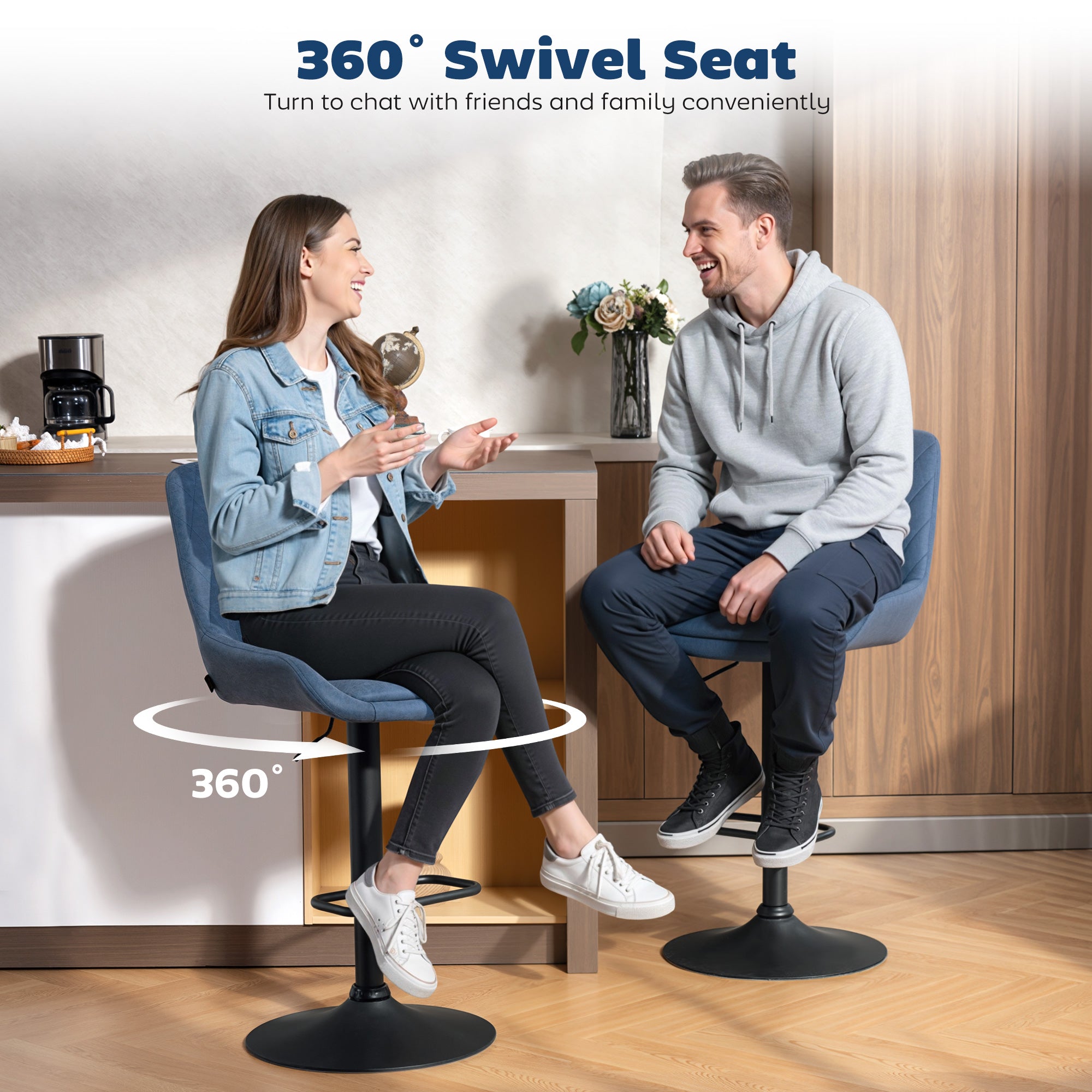 HOMCOM Set of Two Faux Leather Retro Bar Stools - Dark Blue 