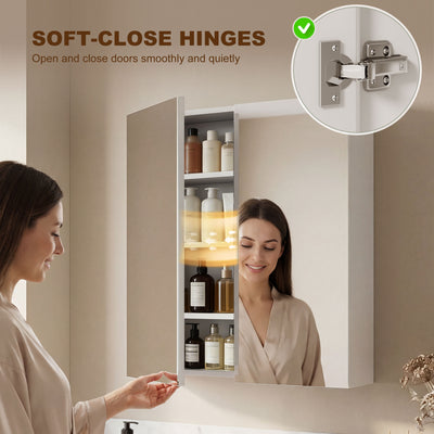 HOMCOM Wall Mounted Bathroom Mirror Storage Cabinet w/ Door Adjustable Shelf, White 