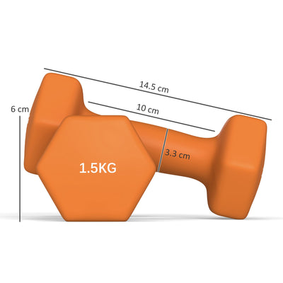 SPORTNOW 2 x 1.5kg Hexagonal Dumbbells Weights Set with Non-Slip Grip for Home Gym Workout, Orange 