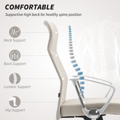 HOMCOM Fabric High Back Office Chair - Cream White 