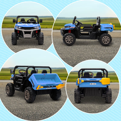 HOMCOM 12V 2 Seater Kids Electric Ride-On Car with Electric Bucket, Remote Control - Blue 