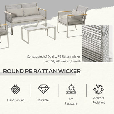 Outsunny 4 Pieces Rattan Garden Furniture Set - Grey 