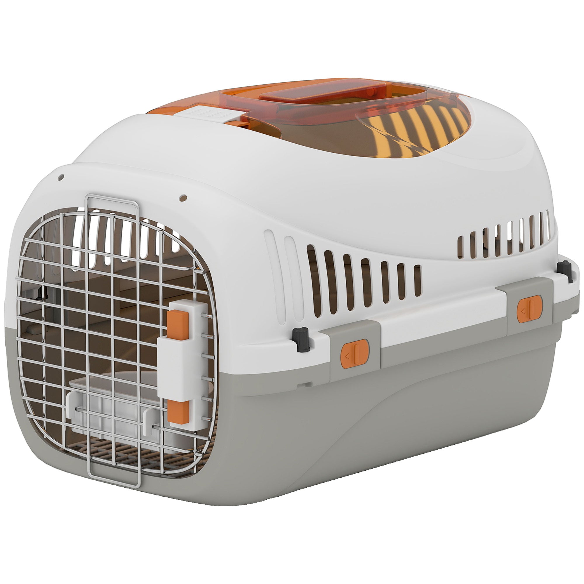 PawHut Plastic Pet Carrier Hard Shell Dog Cat Carrier Max 4 KG Steel Door Feed Bowl Secure Lock 49 x 32 x 31 cm 