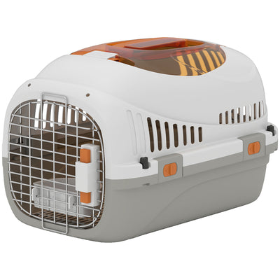 PawHut Plastic Pet Carrier Hard Shell Dog Cat Carrier Max 4 KG Steel Door Feed Bowl Secure Lock 49 x 32 x 31 cm 