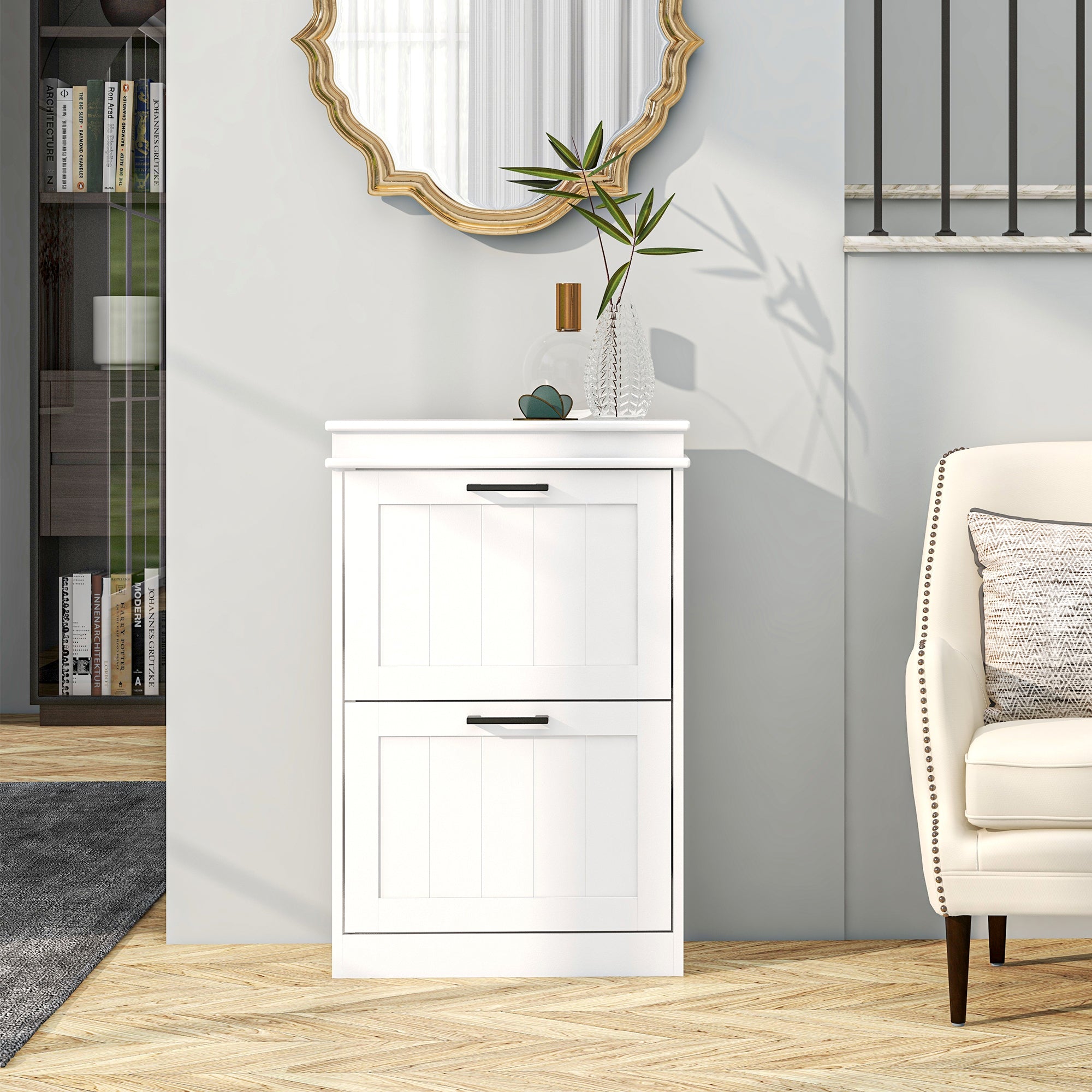 HOMCOM Two-Drawer Minimalistic Shoe Storage Cabinet, for 10 Shoes 