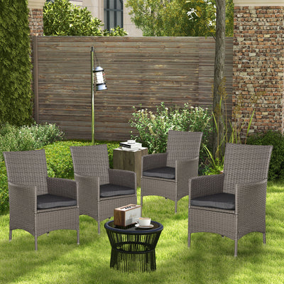 Outsunny Set of Four Rattan Armchairs, with Cushions - Grey 