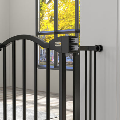 PawHut Metal 74-100cm Adjustable Pet Gate Safety Barrier w/ Auto-Close Door Black 