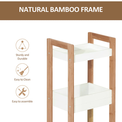 HOMCOM 3-Tier Bathroom Rack Storage Shelf Bamboo Organiser Shower Tower for Narrow Place 