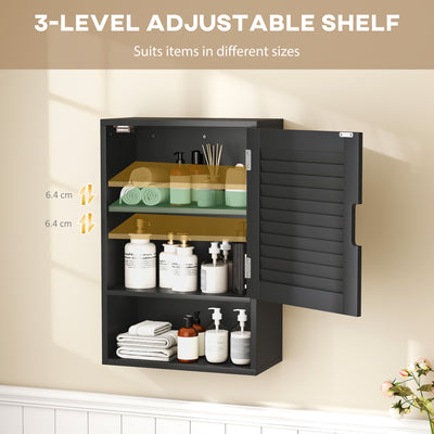 HOMCOM Bathroom Cabinet, Wall Mounted Storage Cabinet with Adjustable Shelves, 40 x 20 x 60 cm, Black 