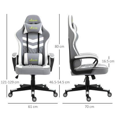 Vinsetto Gaming Chair, Computer Desk Chair with Lumbar Support, Faux Leather Racing Chair with Headrest and Swivel Wheels for Home Office, Grey White 