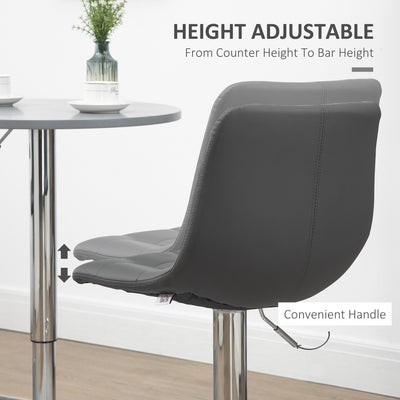 HOMCOM Adjustable Bar Stools Set of 2, Swivel PU Leather Upholstered Barstools with Tufted Seat and Back, Breakfast Bar Chairs for Kitchen Counter, Grey 