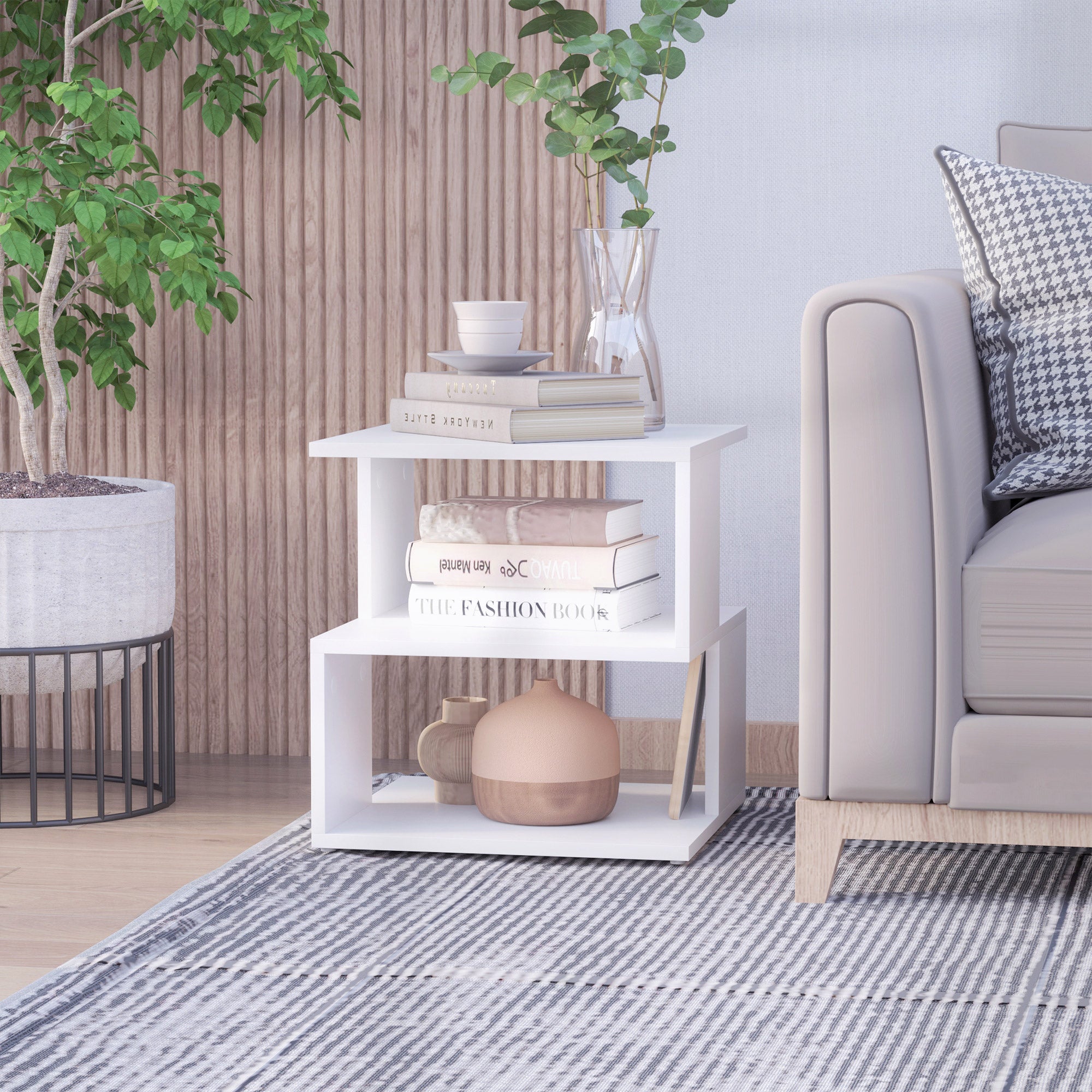 HOMCOM Side Table Square Coffee Table Modern End Table with 2 Tier Storage Shelves for Living Room, Bedroom, White 