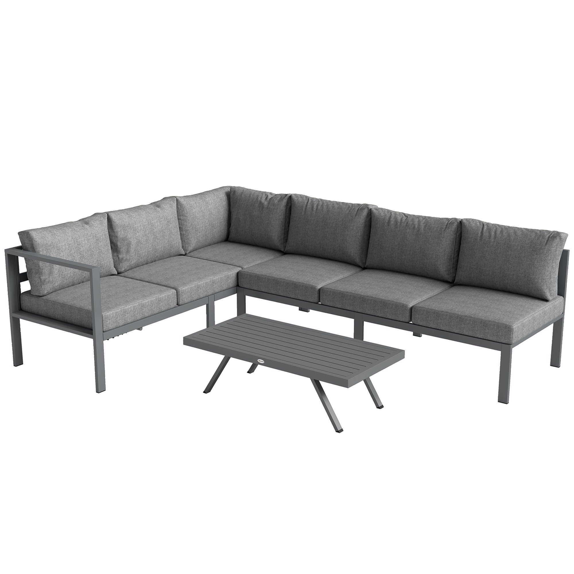 Outsunny 3 Pieces Garden Furniture Set, Aluminium Corner Lounge Set with Adjustable Backrest and Coffee Table 