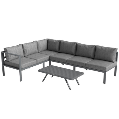Outsunny 3 Pieces Garden Furniture Set, Aluminium Corner Lounge Set with Adjustable Backrest and Coffee Table 