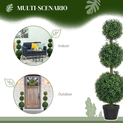 HOMCOM Set of 2 Decorative Artificial Plants, Topiary Ball-shaped Boxwood Trees in Pot, Fake Plants for Home Indoor outdoor Decor, 100cm, Green 