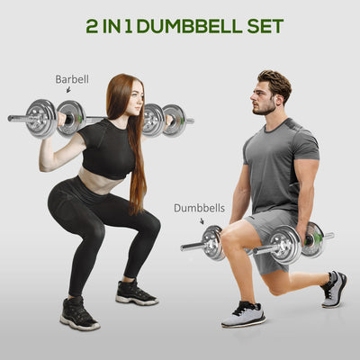 SPORTNOW 20kg Adjustable Weights Dumbbells Set, 2-in-1 Dumbbells and Barbell with Non-slip Handle, Free Weights Set for Home Gym Weight Lifting and Strength Training 
