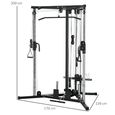 SPORTNOW Home Gym Machine, Multifunctional Gym Equipment with High and Low Pulleys, Pull Up Bar, 15-Position Adjustable Strength Training Workout Station for Full Body Fitness 