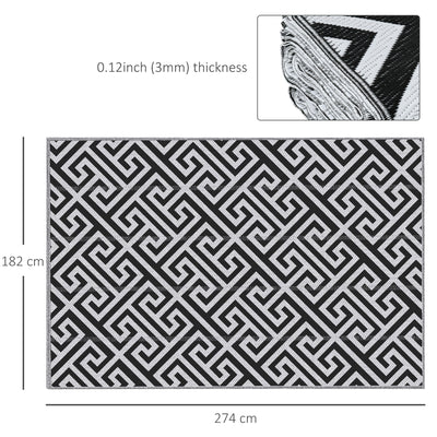 Outsunny 182 x 274 cm(6x9ft) Outdoor Rug Reversible Mat Plastic Straw Rug Portable RV Camping Mat for Garden Deck Picnic Indoor, Black & White 