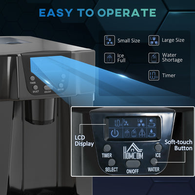 HOMCOM Ice Maker Machine and Water Dispenser, Counter Top Ice Cube Maker for Home with 3L Tank, Adjustable Cube Size, 9 Ice Cubes per 6-10 Minutes, No Plumbing Required, Black 