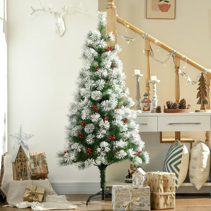 HOMCOM Indoor Christmas Tree Artificial Berry Xmas Decoration with Metal Stand and 184 Tips (5FT(150CM)) 