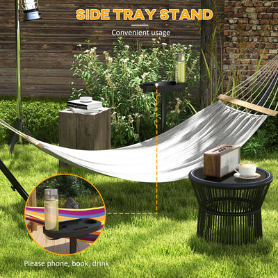 Outsunny 9.4ft Hammock Stand with Side Tray Stand, Steel Frame Hammock Net Stand, for String-style, Brazilian-style, Flat-style, Rope-style Hammocks, Black 