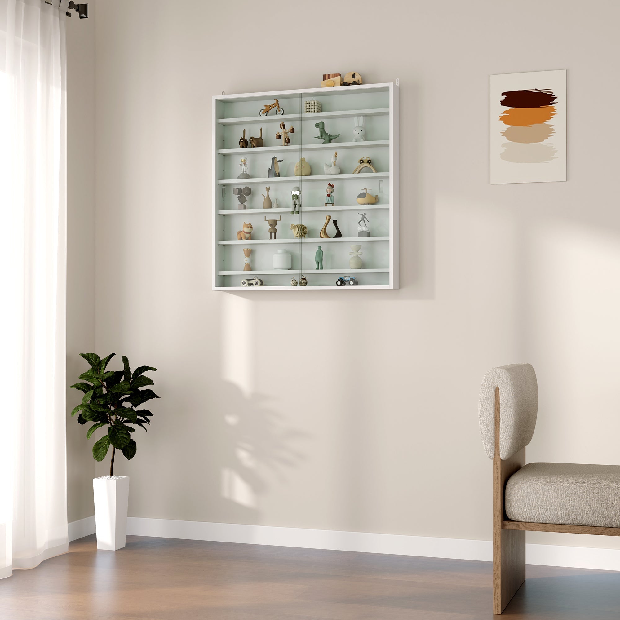 HOMCOM Six Shelf Display Cabinet, with Glass Doors - White 