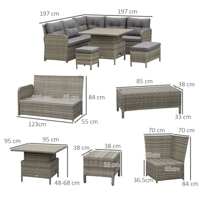 Outsunny 6 Pieces Outdoor PE Rattan Garden Furniture, Patio Wicker Sectional Conversation Corner Sofa w/ Soft Padded Cushion & Liftable Coffee Table, Grey 