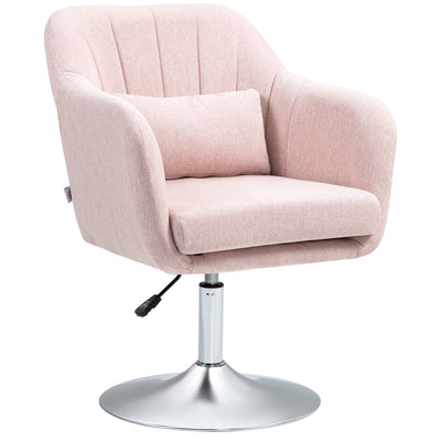 HOMCOM Swivel Linen Fabric Accent Chair for Living Room Contemporary Vanity Armchair with Adjustable Height Thick Cushion Lumbar Support Armrest for Bedroom Office Pink 