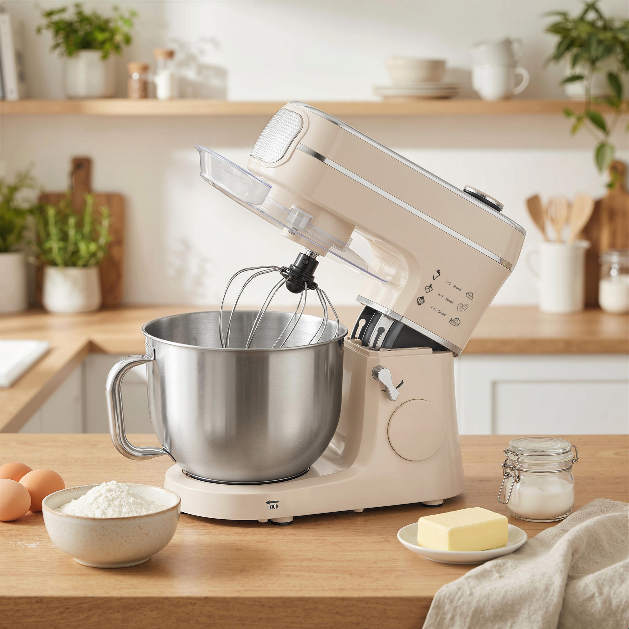HOMCOM Stand Mixer, 6L 1400W Tilt-Head Food Mixer with 11 Speeds, Pulse & Fermentation Function, LED Display, Cream 