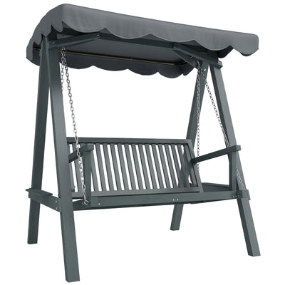 Outsunny 2 Seater Garden Swing Seat with Canopy, Wooden Swing Chair, Outdoor Hammock Bench for Balcony Patio Porch, Grey 