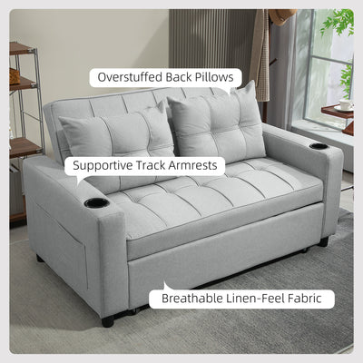 HOMCOM Two-Seater Pull-Out Sofa Bed - Light Grey 