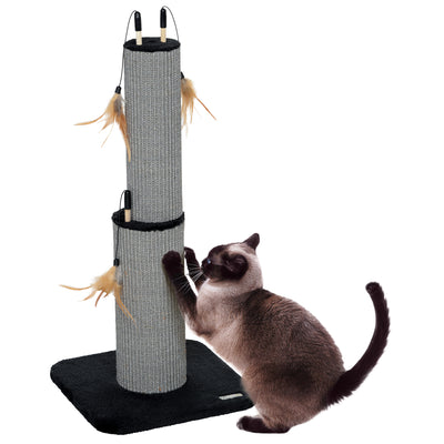 PawHut 78cm 2-in-1 Cat Scratching Post with 3 Toy Feathers, Black 
