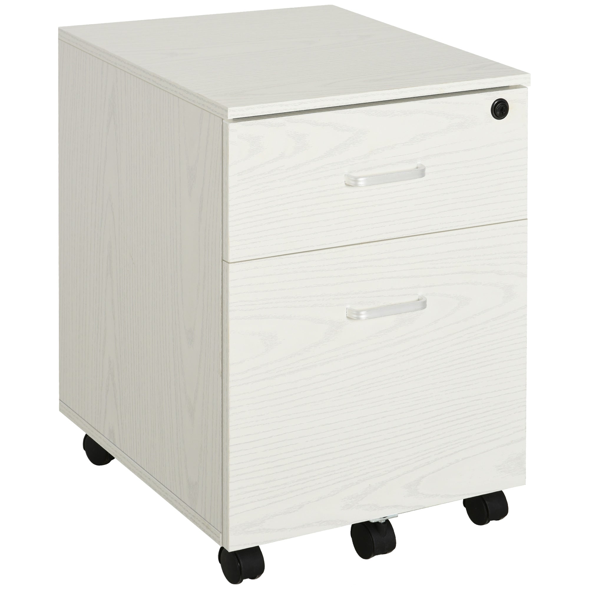Vinsetto 2-Drawer Locking Office Filing Cabinet w/ 5 Wheels Rolling Storage Hanging Legal Letter Files Cupboard Home Organisation White Wood Grain 