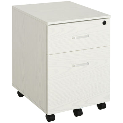 Vinsetto 2-Drawer Locking Office Filing Cabinet w/ 5 Wheels Rolling Storage Hanging Legal Letter Files Cupboard Home Organisation White Wood Grain 