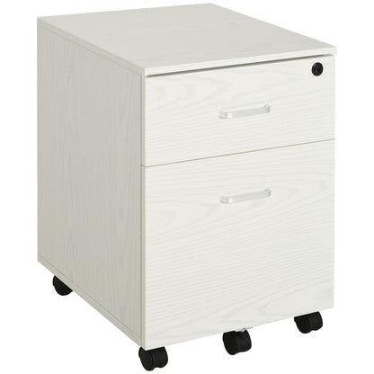 Vinsetto 2-Drawer Locking Office Filing Cabinet w/ 5 Wheels Rolling Storage Hanging Legal Letter Files Cupboard Home Organisation White Wood Grain 