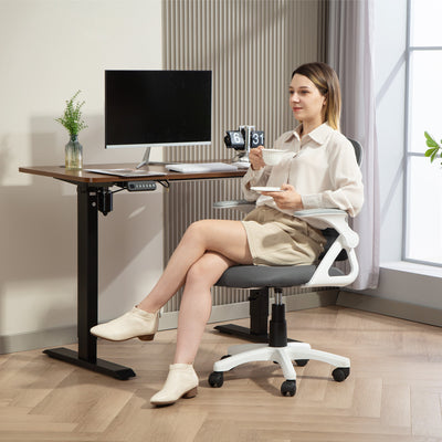 HOMCOM Breathable Mesh Office Chair, Ergonomic Swivel Computer Chair with Flip-up Armrests, Lumbar Back Support for Home/Office, Grey 