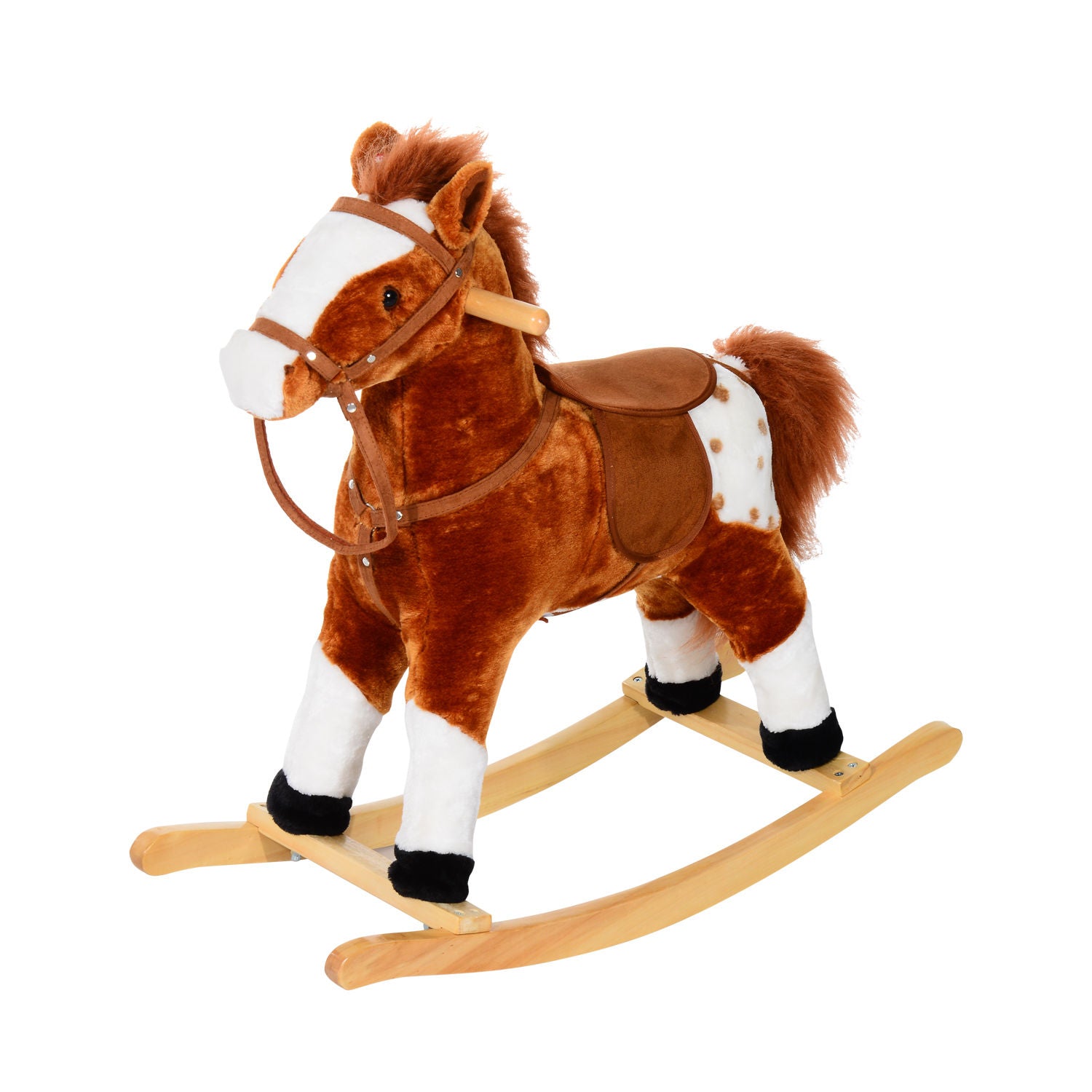 HOMCOM Baby Rocking Horse Plush Ride on Animals Rocker with Sound Handle Grip for kids 3-6 years - Brown 